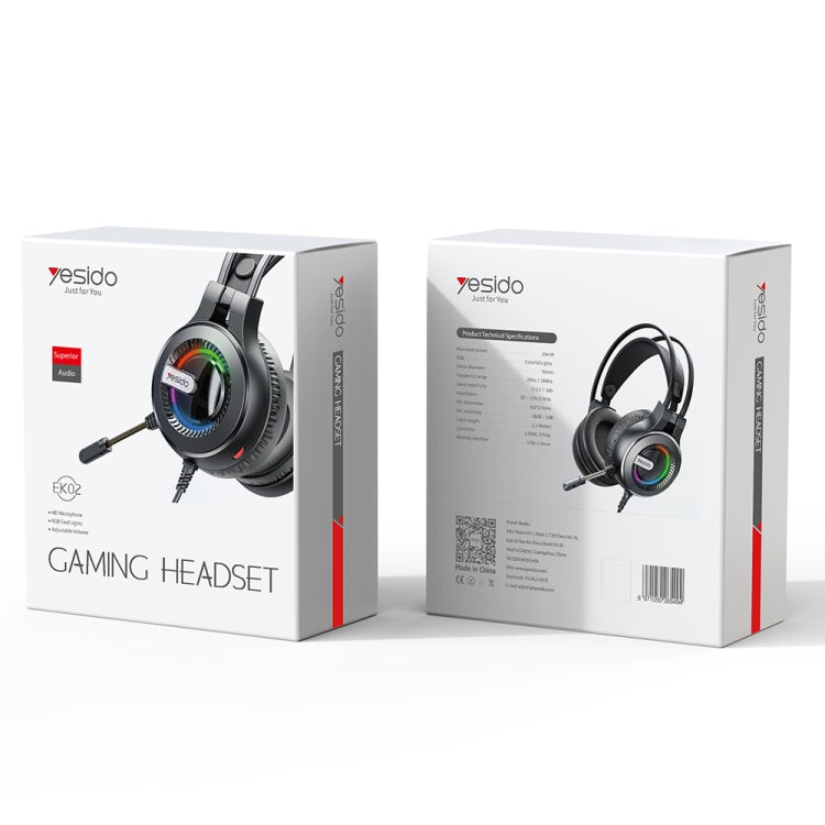 Yesido EK02 Head-mounted Gaming Wired Earphone with RGB Fixed Color Light(Black)