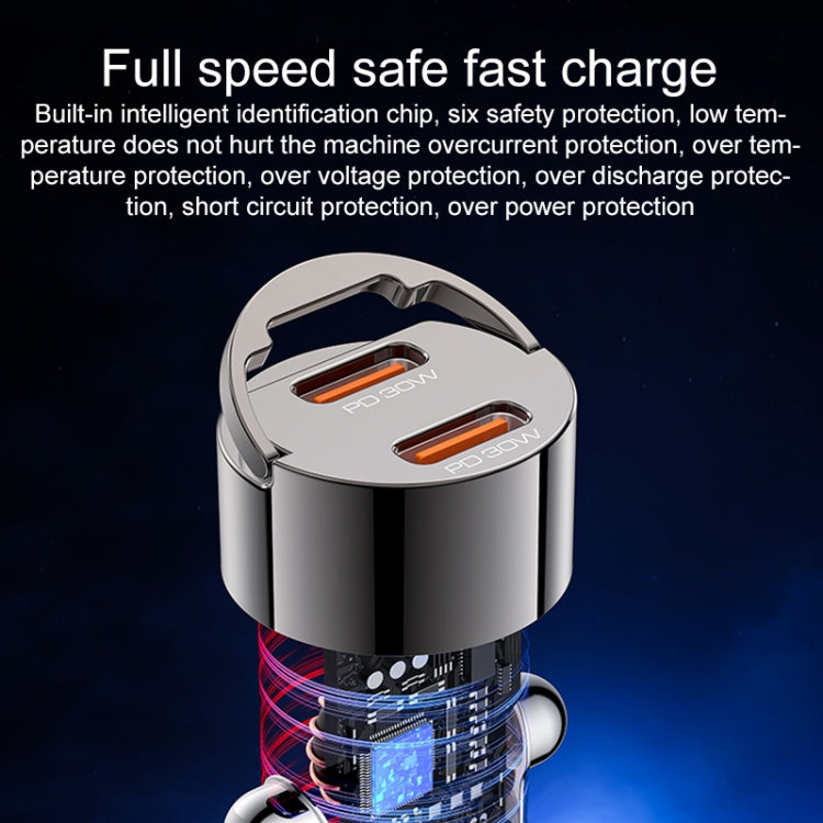 Chargeur de voiture mini alliage de zinc Yesido Y69 PD30W double USB-C / Type-C (gris métal)