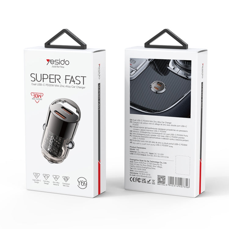 Chargeur de voiture mini alliage de zinc Yesido Y69 PD30W double USB-C / Type-C (gris métal)