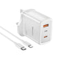 Chargeur rapide GaN Yesido YC89 65W Type-C, USB, 8 broches inversées avec câble Type-C vers 8 broches (prise britannique)