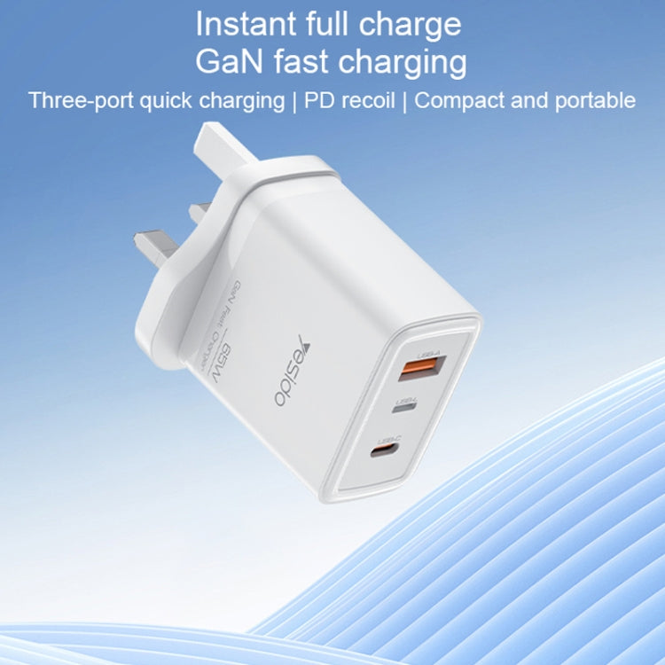 Chargeur rapide GaN Yesido YC89 65W Type-C, USB, 8 broches inversées avec câble Type-C vers 8 broches (prise britannique)