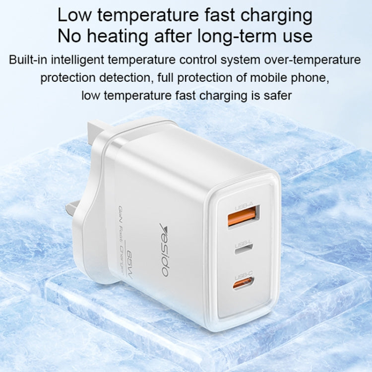 Chargeur rapide GaN Yesido YC89 65W Type-C, USB, 8 broches inversées avec câble Type-C vers 8 broches (prise britannique)