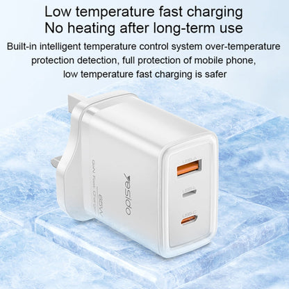 Chargeur rapide GaN Yesido YC89 65W Type-C, USB, 8 broches inversées avec câble Type-C vers 8 broches (prise britannique)