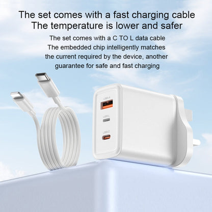Chargeur rapide GaN Yesido YC89 65W Type-C, USB, 8 broches inversées avec câble Type-C vers 8 broches (prise britannique)