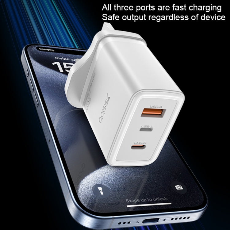 Chargeur rapide GaN Yesido YC89 65W Type-C, USB, 8 broches inversées avec câble Type-C vers 8 broches (prise britannique)