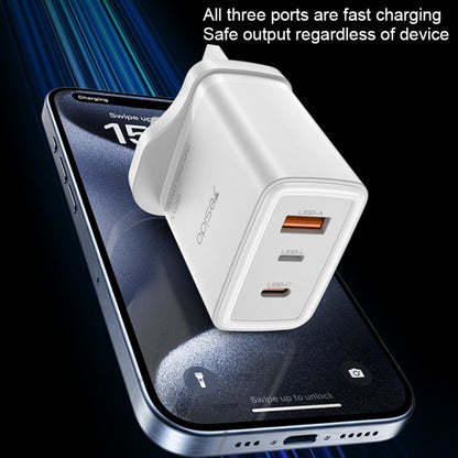 Chargeur rapide GaN Yesido YC89 65W Type-C, USB, 8 broches inversées avec câble Type-C vers 8 broches (prise britannique)
