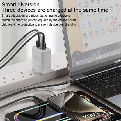 Chargeur rapide GaN Yesido YC89 65W Type-C, USB, 8 broches inversées avec câble Type-C vers 8 broches (prise britannique)
