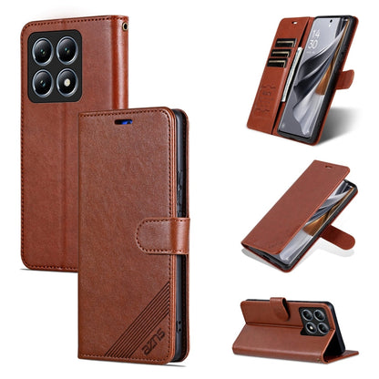 Pour Xiaomi 14T Pro Étui de téléphone en cuir à rabat texture peau de mouton AZNS (marron)