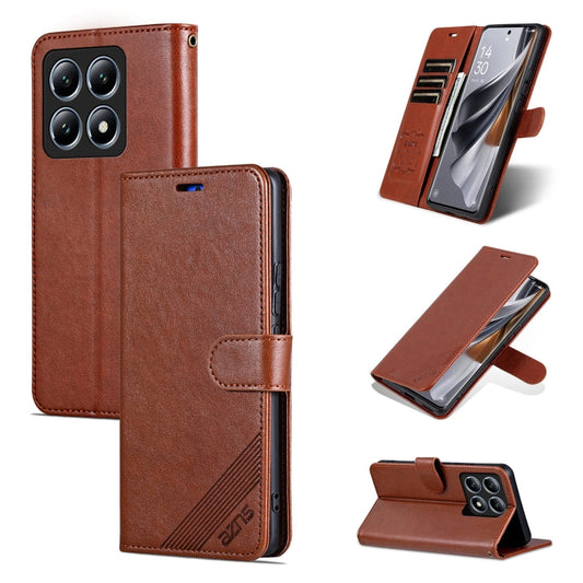 For Xiaomi 14T Pro AZNS Sheepskin Texture Flip Leather Phone Case(Brown)