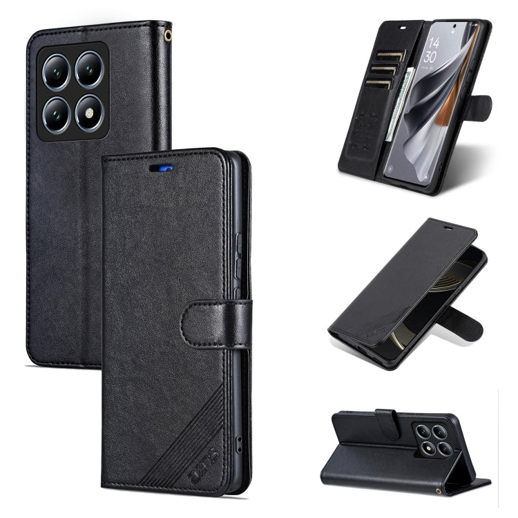 For Xiaomi 14T Pro AZNS Sheepskin Texture Flip Leather Phone Case(Black)