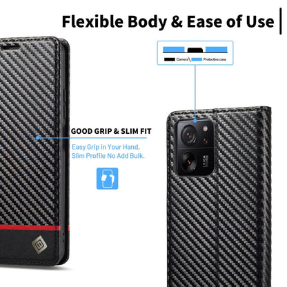 For Xiaomi 14T Pro LC.IMEEKE Carbon Fiber Texture Flip Leather Phone Case(Horizontal Black)