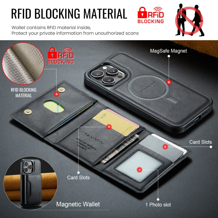 For iPhone 15 Pro Max MAGKING K2 Series MagSafe RFID Card Bag Detachable Phone Case(Black)