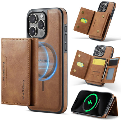 For iPhone 15 Pro Max MAGKING K2 Series MagSafe RFID Card Bag Detachable Phone Case(Brown)