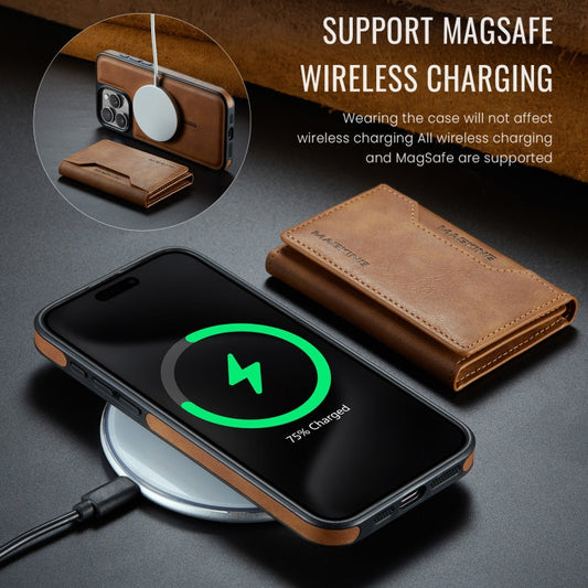 For iPhone 15 Pro Max MAGKING K2 Series MagSafe RFID Card Bag Detachable Phone Case(Brown)