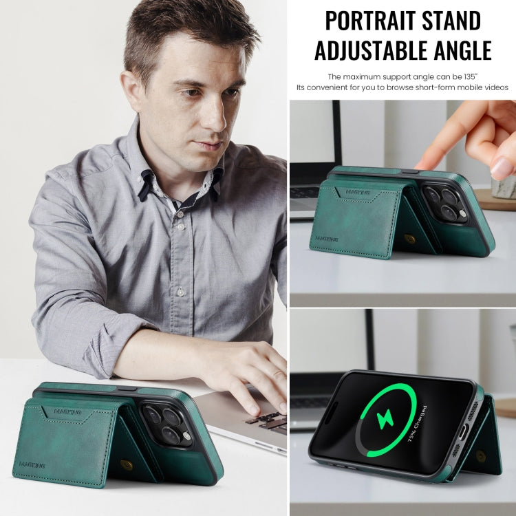 For iPhone 15 Pro Max MAGKING K2 Series MagSafe RFID Card Bag Detachable Phone Case(Green)
