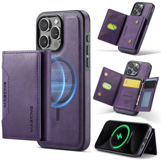 For iPhone 15 Pro Max MAGKING K2 Series MagSafe RFID Card Bag Detachable Phone Case(Purple)