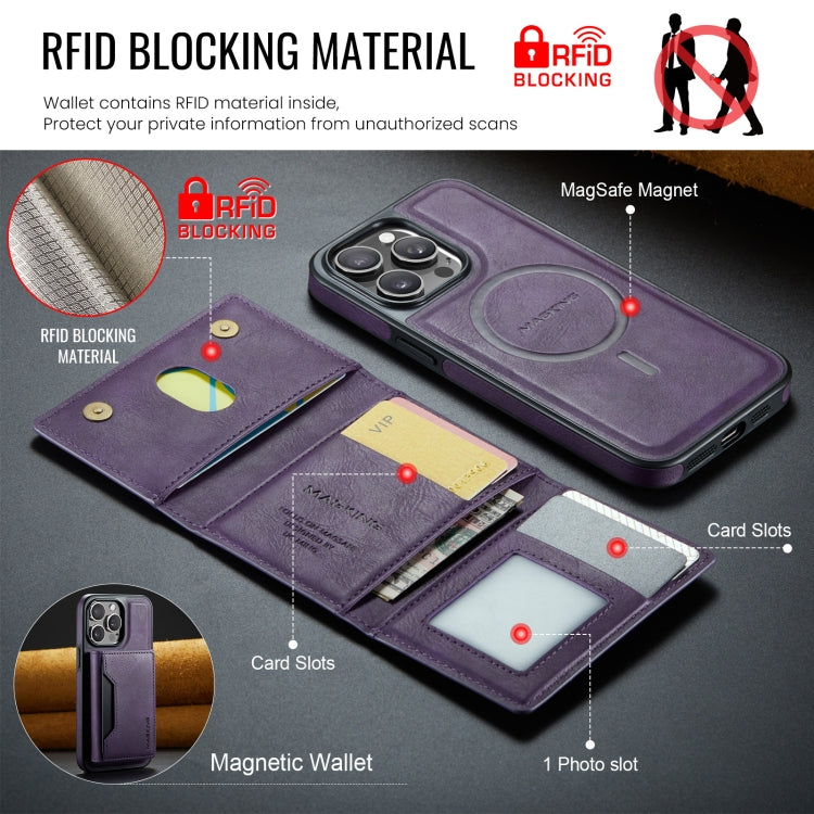 For iPhone 15 Pro Max MAGKING K2 Series MagSafe RFID Card Bag Detachable Phone Case(Purple)