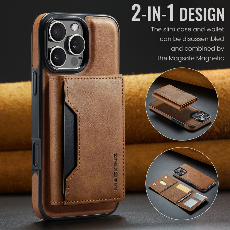 For iPhone 16 Pro Max MAGKING K2 Series MagSafe RFID Card Bag Detachable Phone Case(Brown)