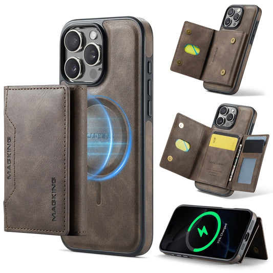 For iPhone 16 Pro Max MAGKING K2 Series MagSafe RFID Card Bag Detachable Phone Case(Coffee)