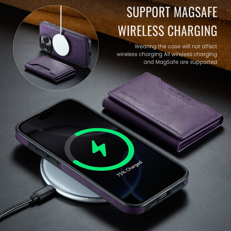 For iPhone 16 Pro Max MAGKING K2 Series MagSafe RFID Card Bag Detachable Phone Case(Purple)