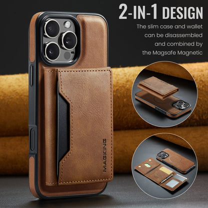 For iPhone 16 Pro MAGKING K2 Series MagSafe RFID Card Bag Detachable Phone Case(Brown)