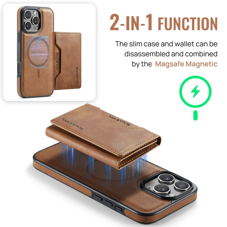 For iPhone 16 Pro MAGKING K2 Series MagSafe RFID Card Bag Detachable Phone Case(Brown)