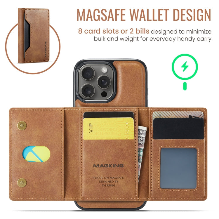 For iPhone 16 Pro MAGKING K2 Series MagSafe RFID Card Bag Detachable Phone Case(Brown)