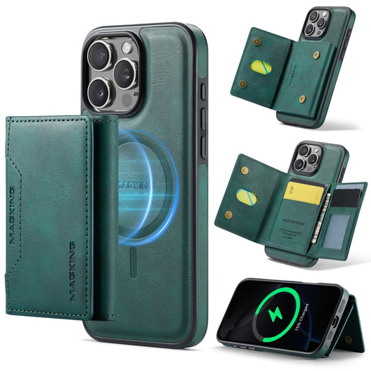 For iPhone 16 Pro MAGKING K2 Series MagSafe RFID Card Bag Detachable Phone Case(Green)