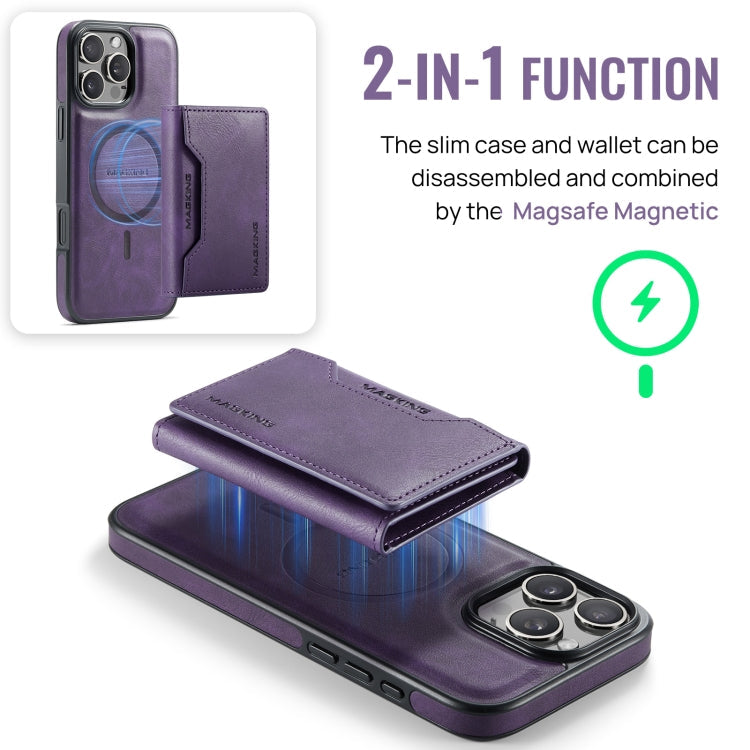 For iPhone 16 Pro MAGKING K2 Series MagSafe RFID Card Bag Detachable Phone Case(Purple)