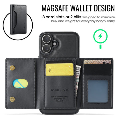 For iPhone 16 Plus MAGKING K2 Series MagSafe RFID Card Bag Detachable Phone Case(Black)