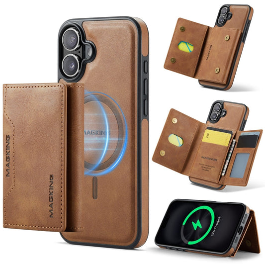 For iPhone 16 Plus MAGKING K2 Series MagSafe RFID Card Bag Detachable Phone Case(Brown)