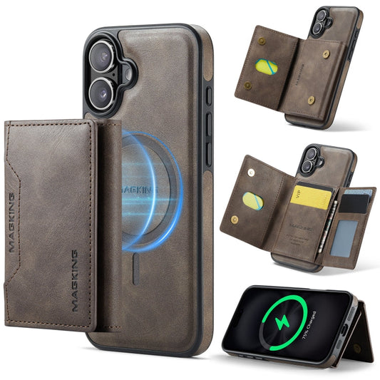 For iPhone 16 Plus MAGKING K2 Series MagSafe RFID Card Bag Detachable Phone Case(Coffee)