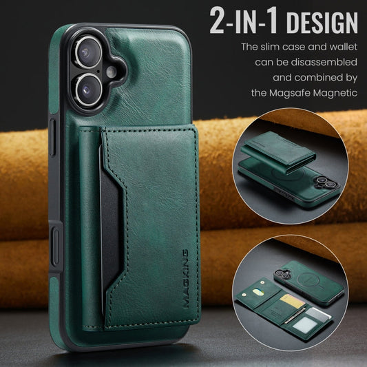 For iPhone 16 Plus MAGKING K2 Series MagSafe RFID Card Bag Detachable Phone Case(Green)