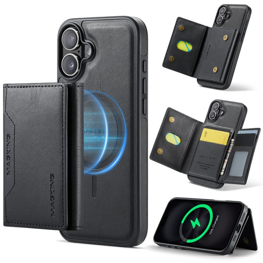 Pour iPhone 16 MAGKING K2 Series MagSafe RFID Porte-cartes détachable Coque de téléphone (Noir)