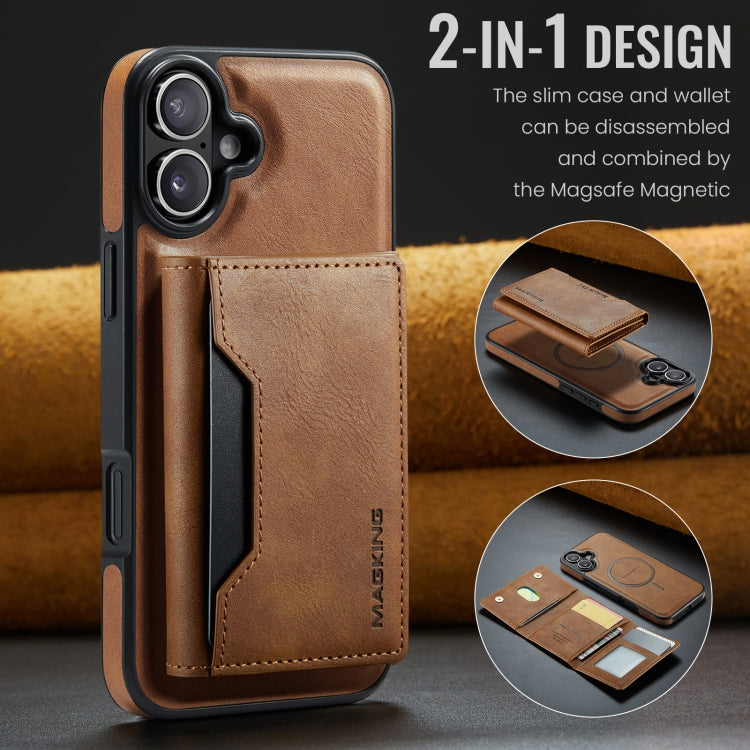 For iPhone 16 MAGKING K2 Series MagSafe RFID Card Bag Detachable Phone Case(Brown)
