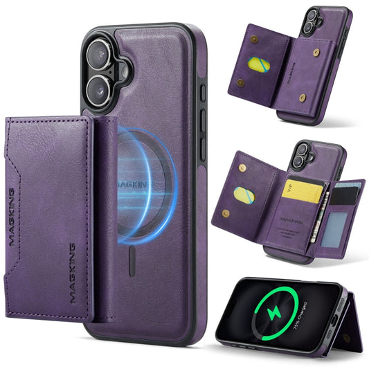 Pour iPhone 16 MAGKING K2 Series MagSafe RFID Porte-cartes Housse de téléphone détachable (Violet)
