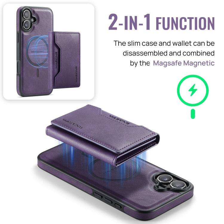 For iPhone 16 MAGKING K2 Series MagSafe RFID Card Bag Detachable Phone Case(Purple)