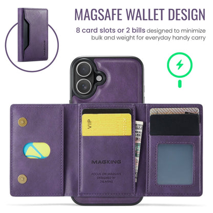 For iPhone 16 MAGKING K2 Series MagSafe RFID Card Bag Detachable Phone Case(Purple)