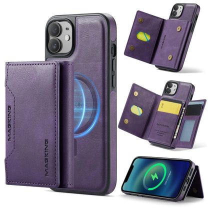 For iPhone 12 / 12 Pro MAGKING K2 Series MagSafe RFID Card Bag Detachable Phone Case(Purple)