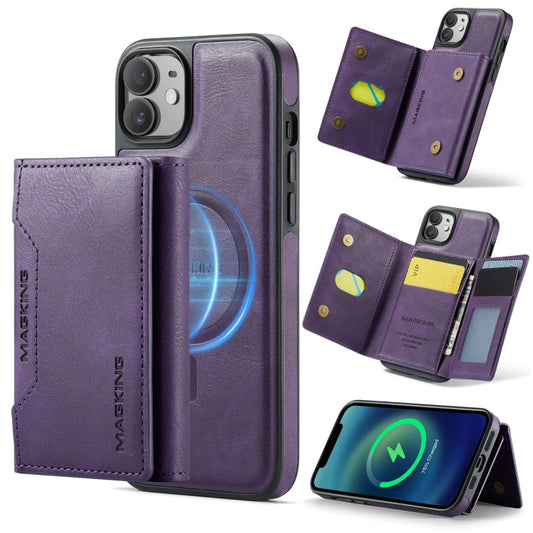 For iPhone 12 / 12 Pro MAGKING K2 Series MagSafe RFID Card Bag Detachable Phone Case(Purple)