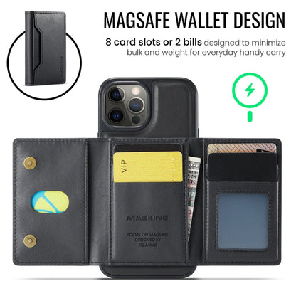 For iPhone 12 Pro Max MAGKING K2 Series MagSafe RFID Card Bag Detachable Phone Case(Black)