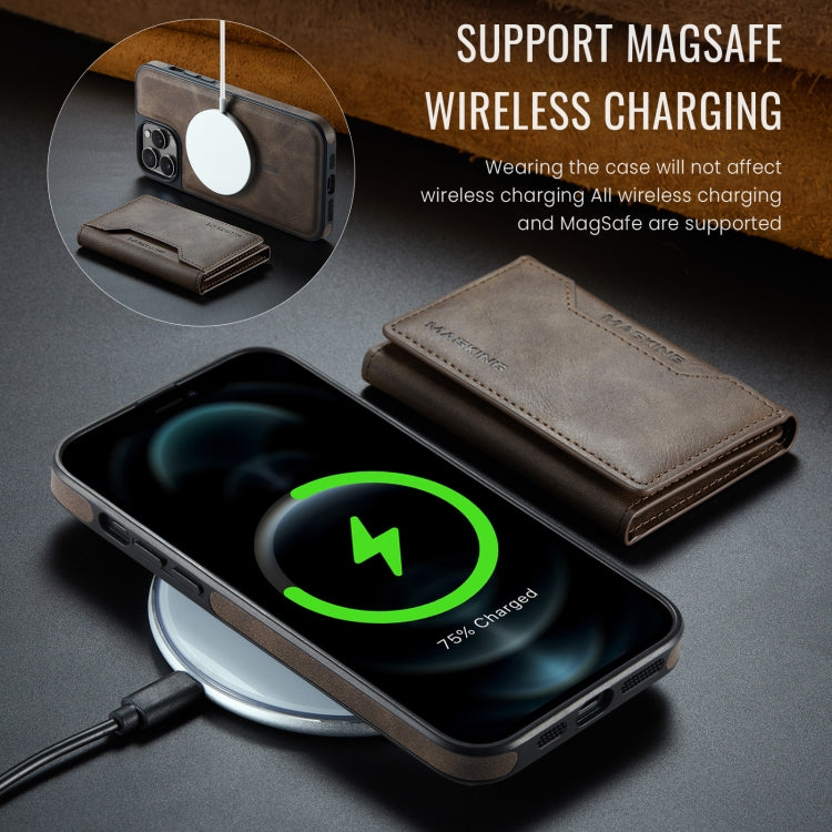 For iPhone 12 Pro Max MAGKING K2 Series MagSafe RFID Card Bag Detachable Phone Case(Coffee)