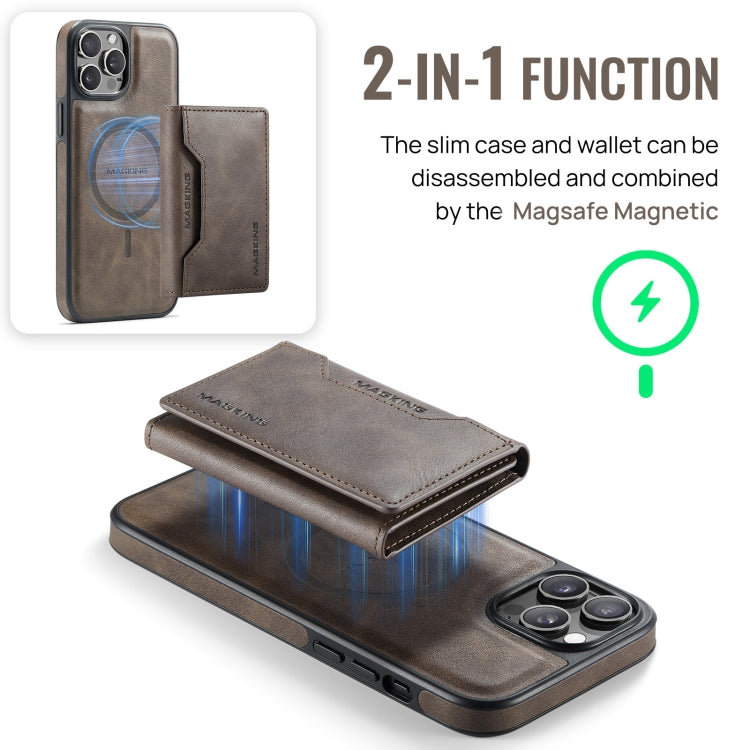 For iPhone 12 Pro Max MAGKING K2 Series MagSafe RFID Card Bag Detachable Phone Case(Coffee)