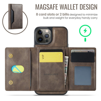 For iPhone 12 Pro Max MAGKING K2 Series MagSafe RFID Card Bag Detachable Phone Case(Coffee)