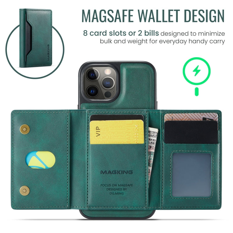 For iPhone 12 Pro Max MAGKING K2 Series MagSafe RFID Card Bag Detachable Phone Case(Green)