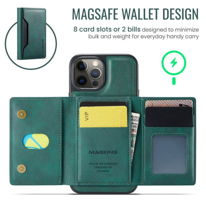 For iPhone 12 Pro Max MAGKING K2 Series MagSafe RFID Card Bag Detachable Phone Case(Green)