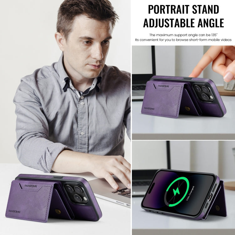 For iPhone 13 Pro Max MAGKING K2 Series MagSafe RFID Card Bag Detachable Phone Case(Purple)