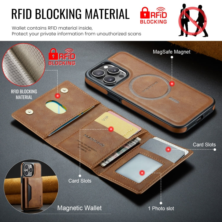 For iPhone 13 Pro MAGKING K2 Series MagSafe RFID Card Bag Detachable Phone Case(Brown)