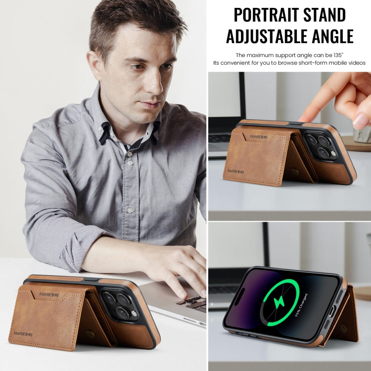 For iPhone 13 Pro MAGKING K2 Series MagSafe RFID Card Bag Detachable Phone Case(Brown)