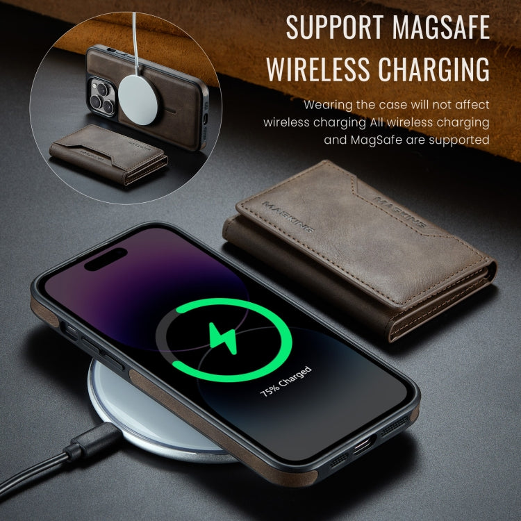 For iPhone 13 Pro MAGKING K2 Series MagSafe RFID Card Bag Detachable Phone Case(Coffee)